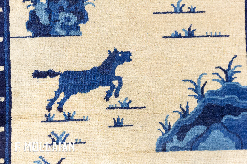Antique Chinese Peking «Eight Horses (Bajun tu)» Runner Rug n°:53947737